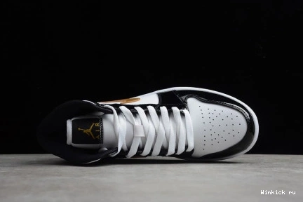 Patent Black Gold Jordan Air 1 Mid White 1112